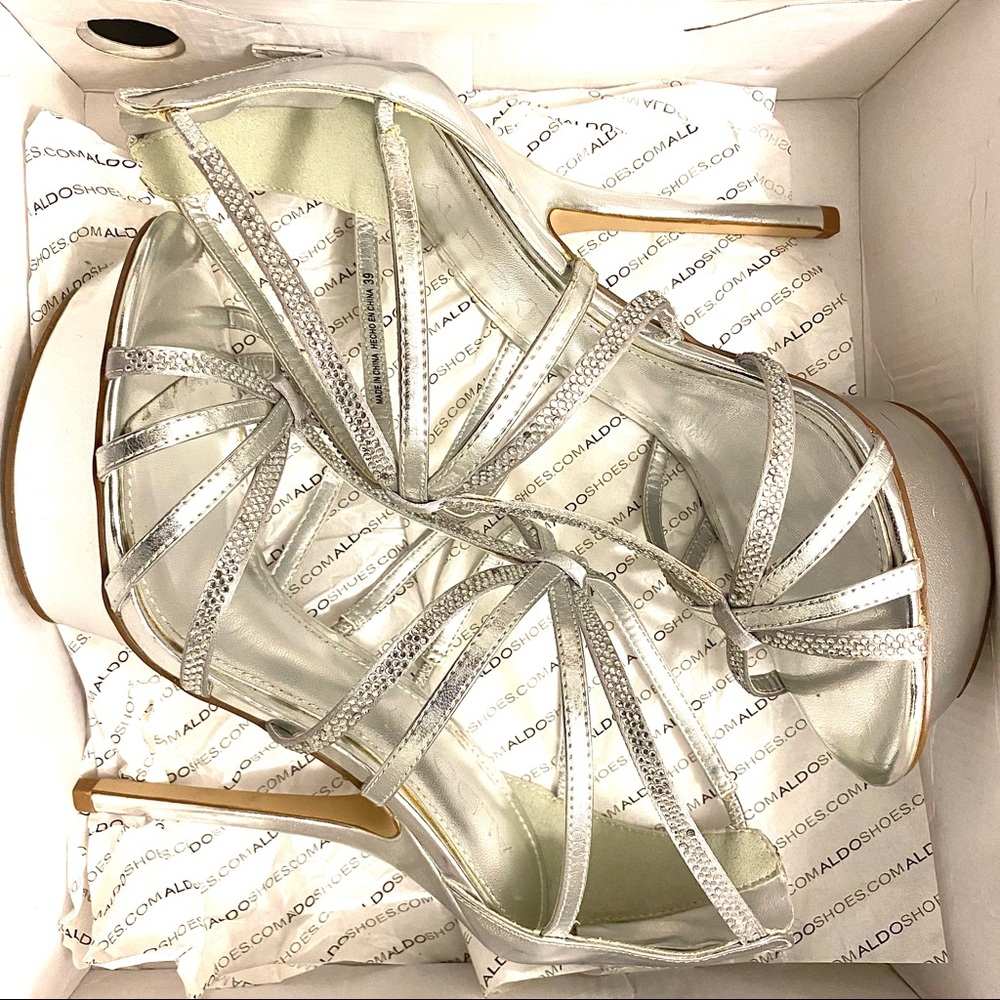 ALDO SILVER ROSANDER 5” HIGH HEEL PLATFORM SHOE, NEW Size:39/8 - Picture 6 of 6